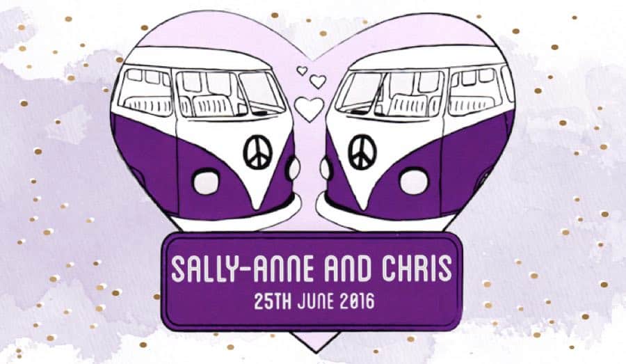 Illustration of 2 VW Combi Busses facing eachother Pink Lavender
