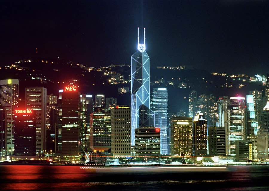 Hong Kong Harbour & buildings at night