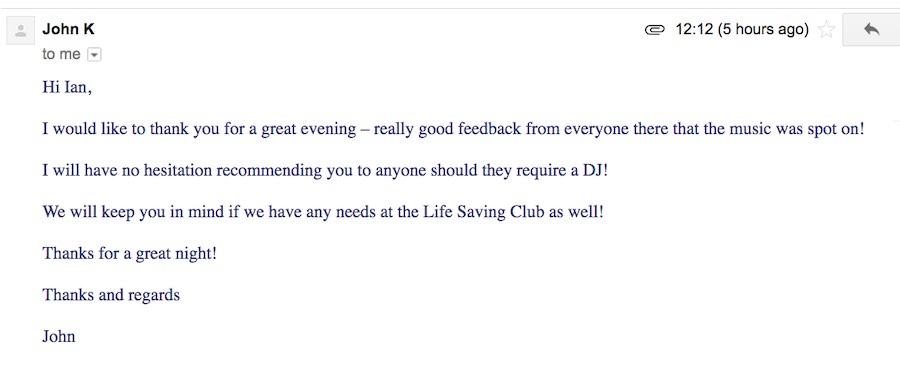 Mobile DJ Client Feedback for a 50th Birthday