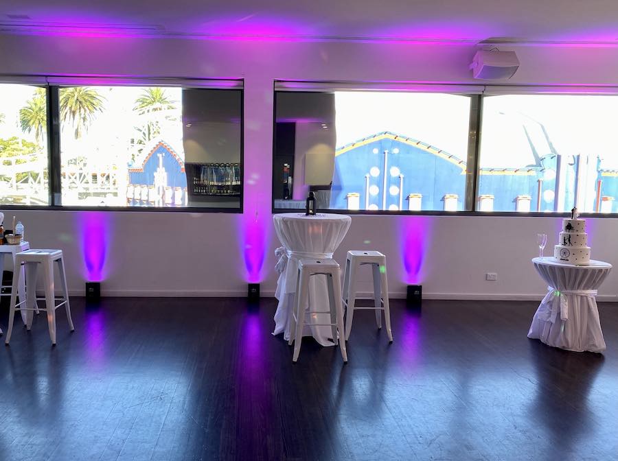 Armada Mobile Disco & DJ Services wireless uplighting setup for a Wedding Reception