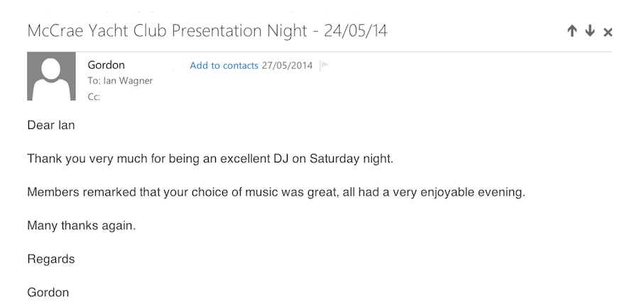 Mobile DJ Client Feedback for a sporting club event