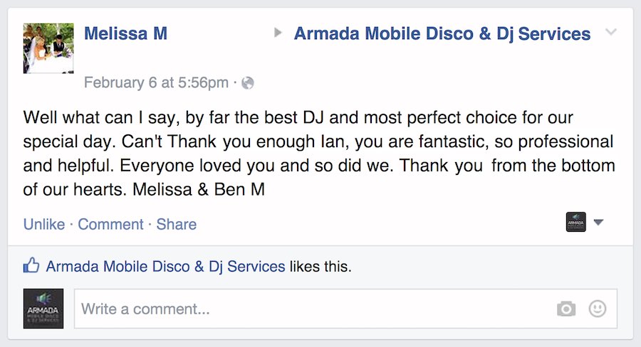 Mobile DJ Client Feedback for a Wedding Reception