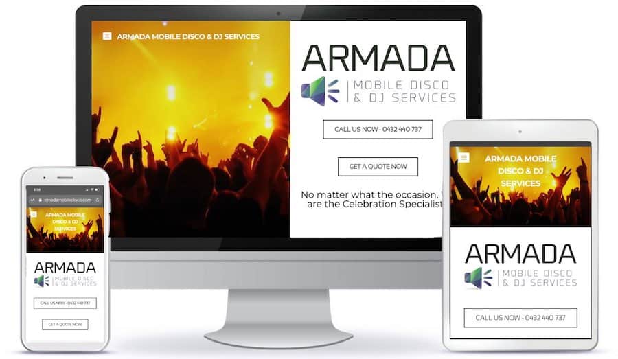 Armada Mobile Disco & DJ Services Website Shown on Multiple Devices