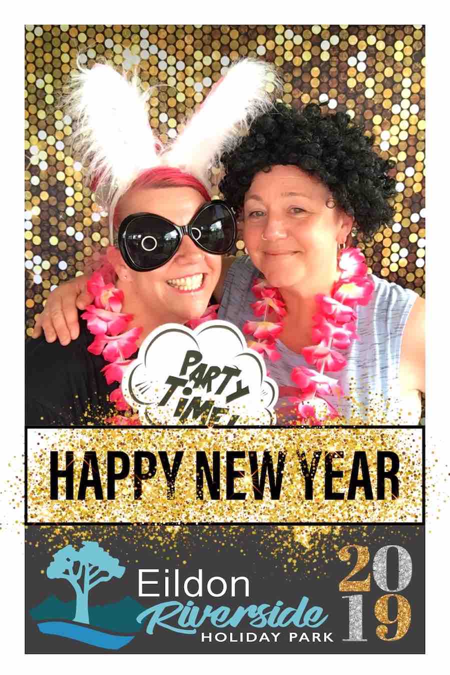 Eildon Riverside Holiday Park - New Years Eve 2019 photo strip with 2 ladies